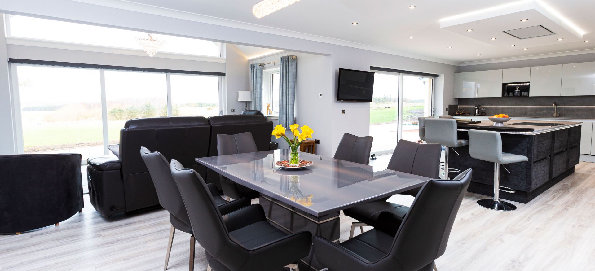 A kitchen, dining and living space all in one