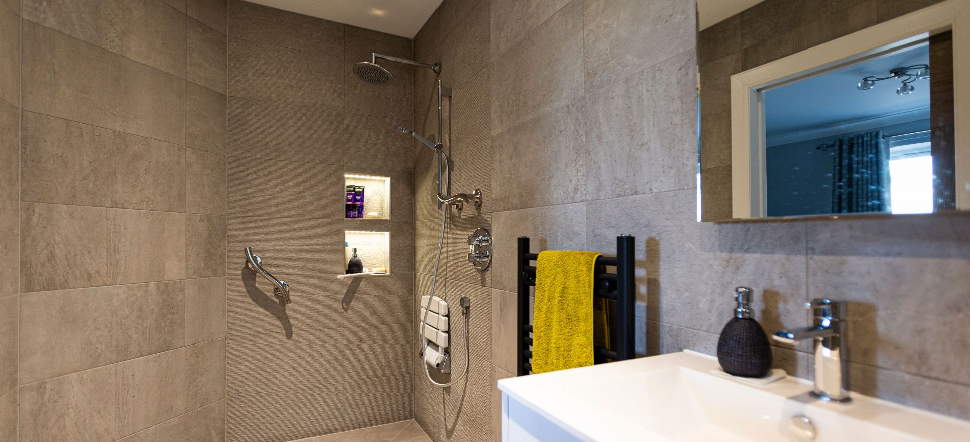 Spacious, practical and convenient wet room. 